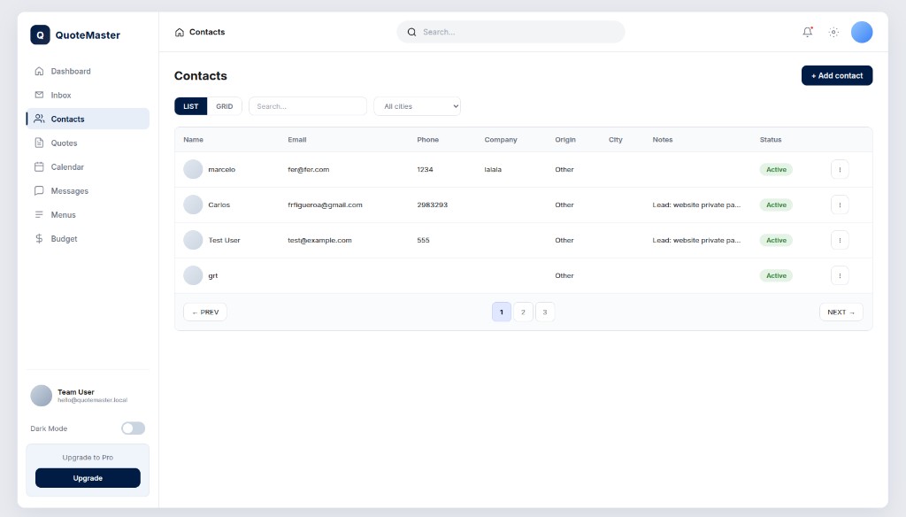 QuotesMaster para catering y eventos privados